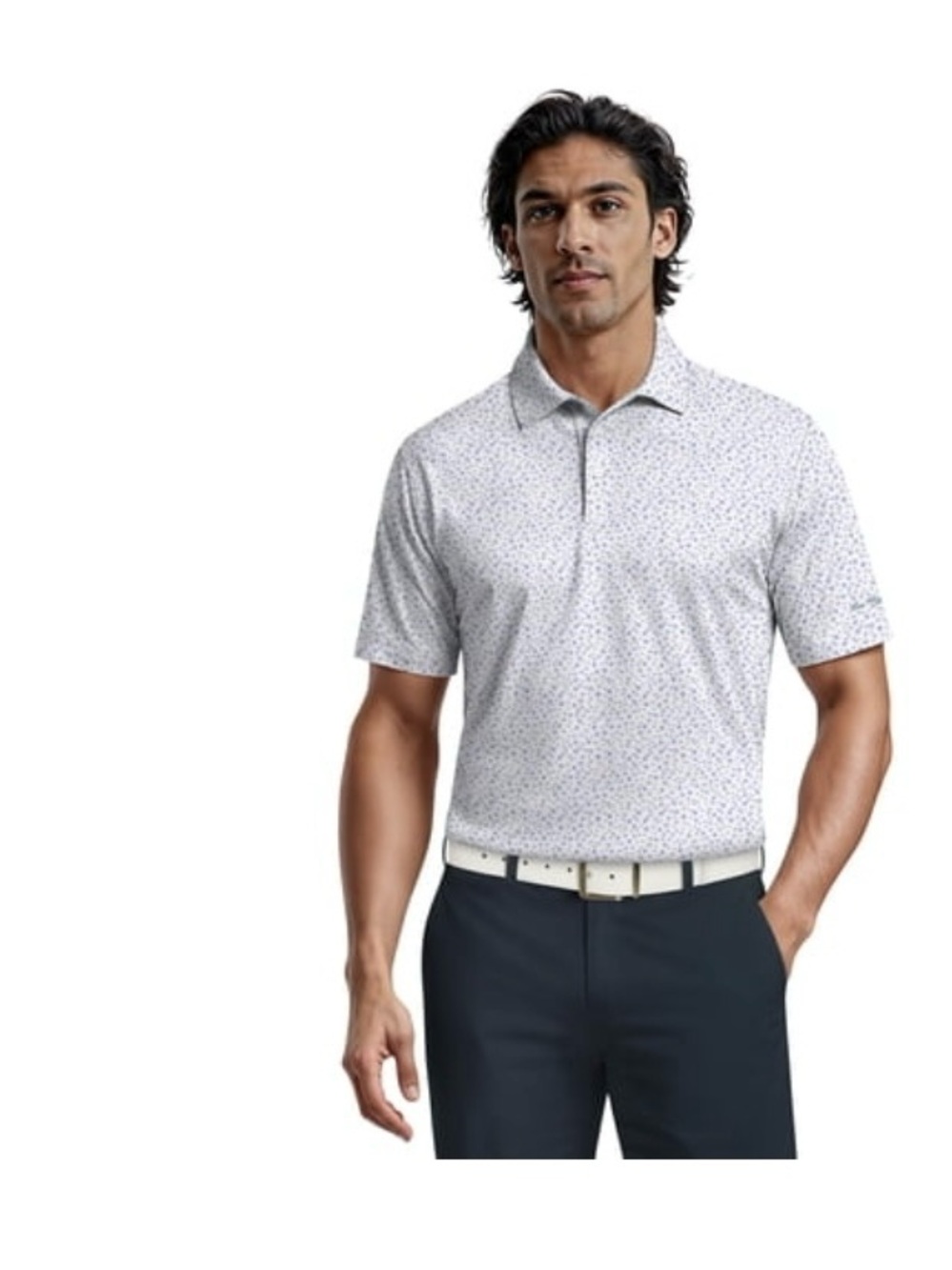 Hogan White Micro-Print Short Sleeve Polo